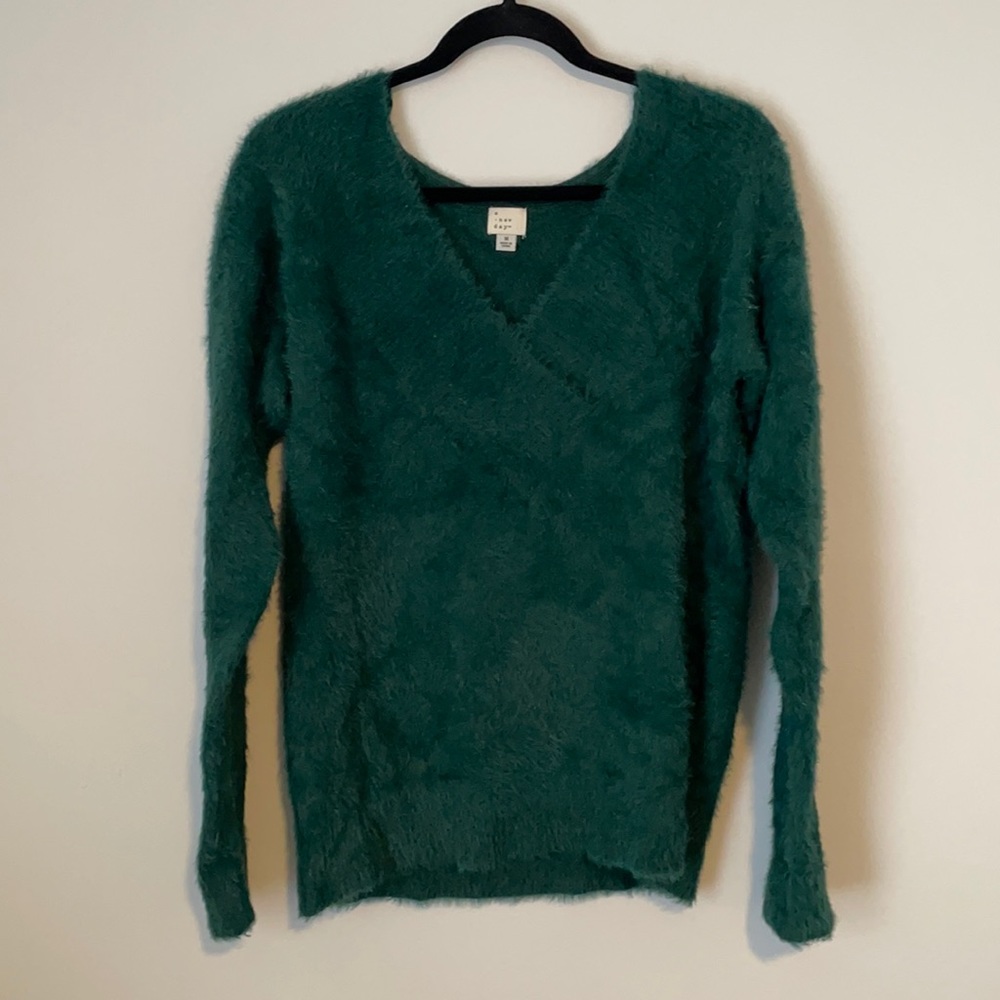V Neck Fuzzy Sweater
